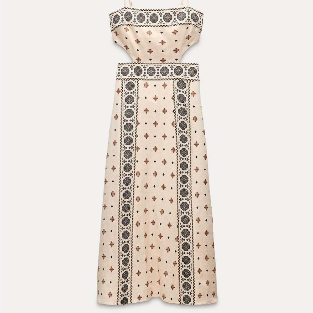 Linen blend cut out midi dress